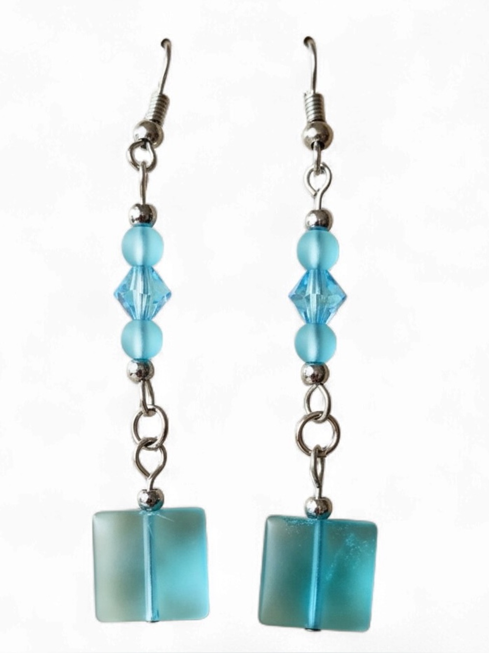 Chic Aqua Sea Glass and Crystal Dangle Earrings